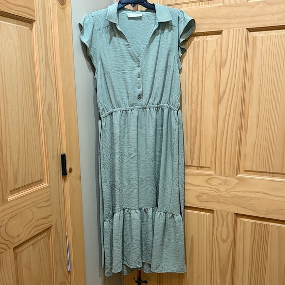 Lucky Brand Light Green Button-Front Midi Dress - Picture 1 of 2